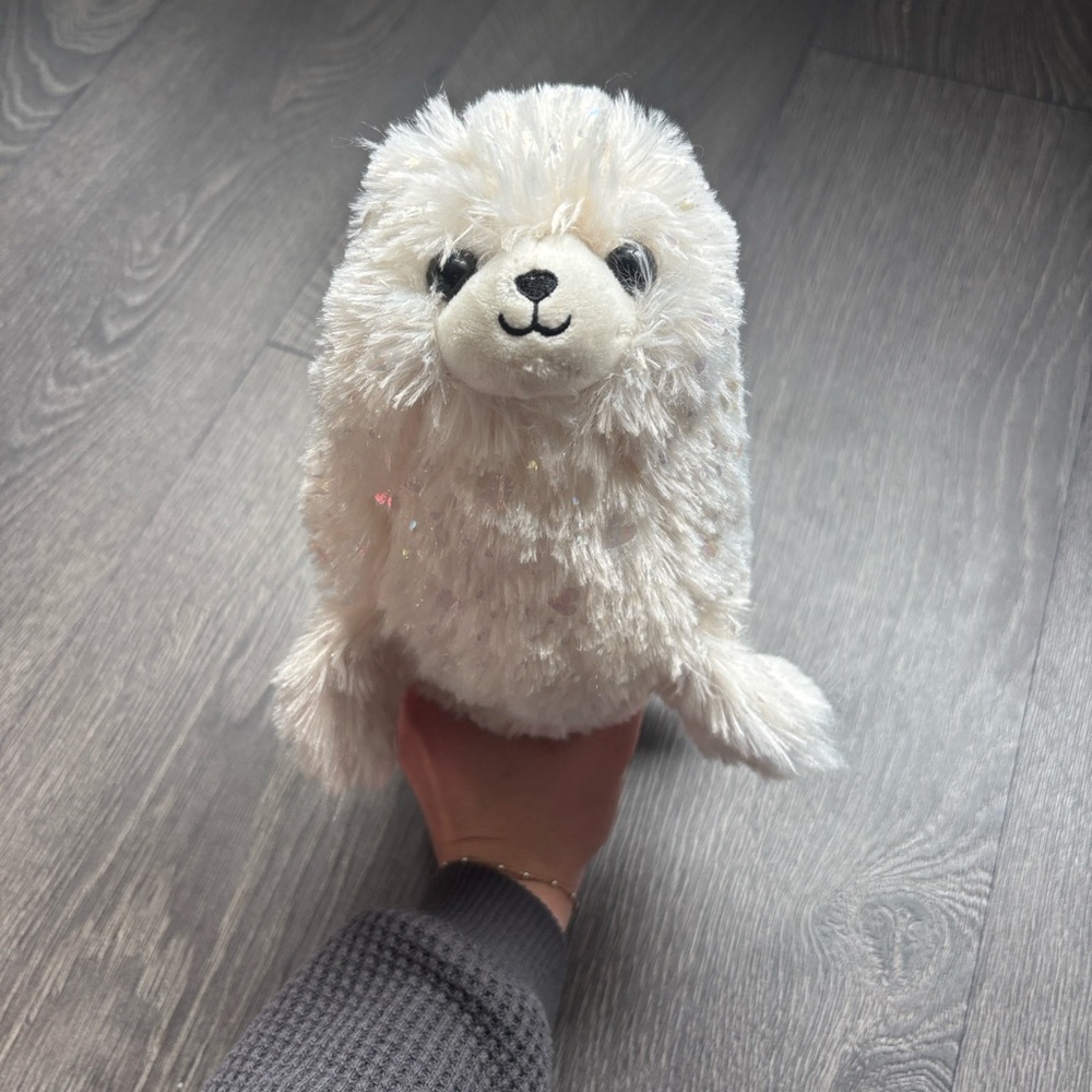 Plush White Seal Stuffed Animal - Soft Sparkle Fur Plush Toy